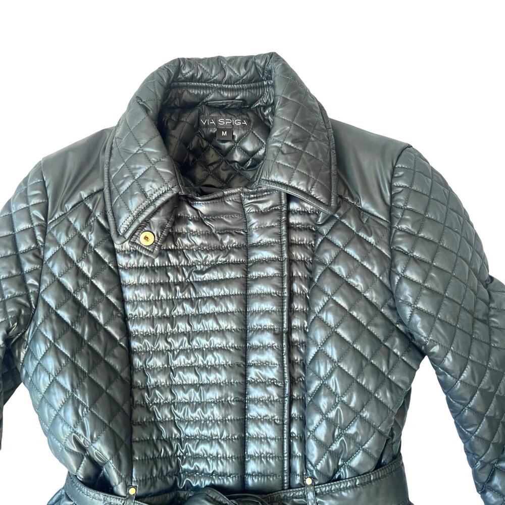 Via Spiga Women’s Evergreen Quilted Belted Coat Size M Gold Hardware - Picture 3 of 13